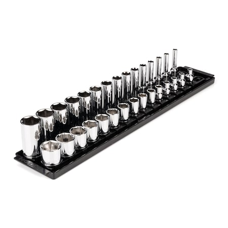 Tekton 3/8 Inch Drive 6-Point Socket Set with Rails and Tray, 30-Piece 1/4-1 in. SHD91209