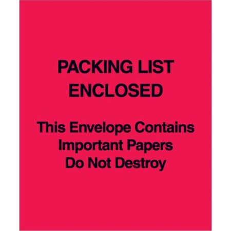 Box Packaging Full Face Envelopes, "Packing List Enclosed" Print, 6"L x 5"W, Red, 1000/Pack PL485