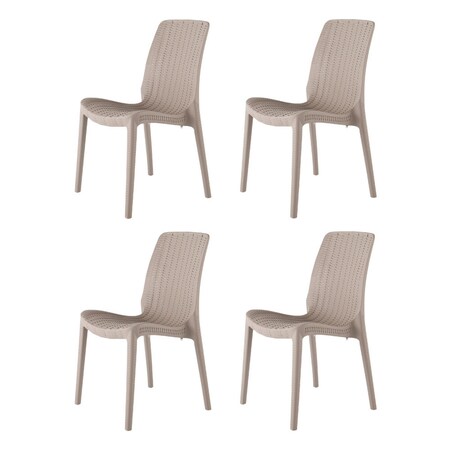 Homeroots Set of Four Taupe Heavy Duty Plastic Outdoor Stacking Dining Chairs, 4PK 565253