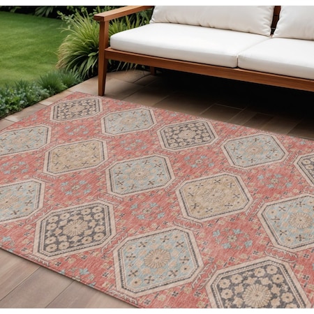 Homeroots 8' X 10' Salmon And Beige Floral Washable Indoor Outdoor Area Rug 610778