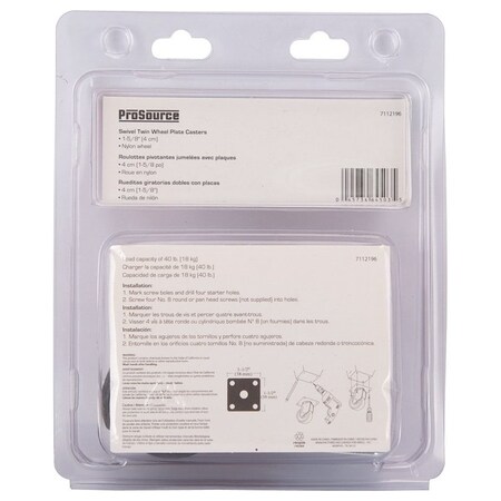 Prosource Caster, 1-5/8 in Dia Wheel, 1-5/8 in W Wheel, Nylon Wheel, Black, 40 lb, Steel Housing Material JC-F01-PS