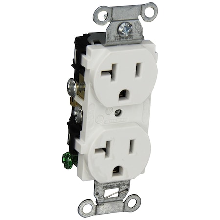 Hubbell Wiring 20A 125V 5-20R Commercial Duplex Receptacle, 2-Pole 3-Wire Grounding, White CR20WHI
