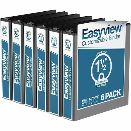 Davis Group Easyview Premium, Round Ring, Customizable, View Binder, (Black, 1.5"), PK6 8412-01-06