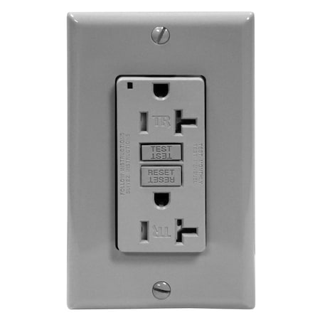 Leviton Self-Test GFCI Receptacle, Tamper Resistant Duplex, 20 Amp, 125 Volt, 5-20R NEMA GFTR2-GY