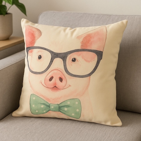 Homeroots 18" Pink Cream And Beige Pig Linen Throw Pillow Cover 608174