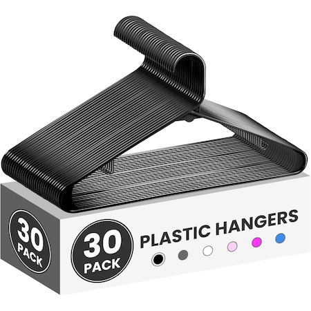 Simple Deluxe YSSOA Plastic Hangers, Clothes Hangers w/ Non-Slip Hooks, Heavy Duty Closet Organizer, Black, 30PK HKHANGPLASTC30BLK