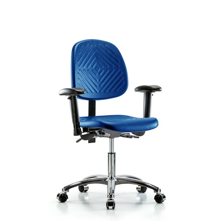 Blue Ridge Ergonomics Poly Chair Chrome, Desk, Med Back, Arms, Casters, Blue BR-PDHCH-MB-CR-T0-A1-CC-BLU