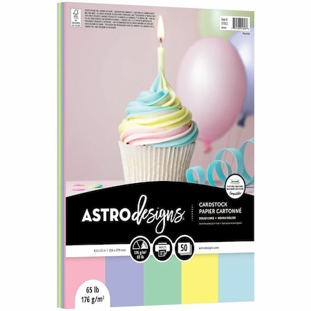Astrobrights Color Cardstock, 65 lb Cover Weight, 8.5 x 11, Assorted Pastel Colors, 50PK 91803