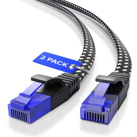 Maximm Cat6 Flat Braided Ethernet Cable 8ft, 2PK, Black, 2PK C6F-8FT-2PK-BKBRD