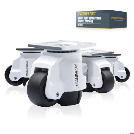 Powertec 2'' Leveling Casters with Adjustable Ratcheting Handles, Retractable and Swivel Castors, 4PK 17300N