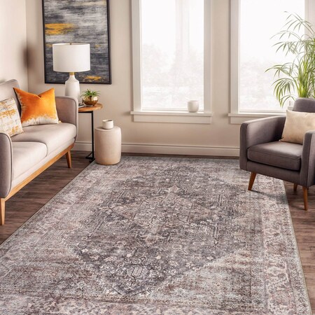 World Rug Gallery Charcoal Flatweave Rug - Traditional Pattern, Washable and Easy to Maintain 5 ft x 7 ft WR172CHARCOAL5X7