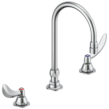 Delta Commercial 23C6 Two Handle Widespread Lavatory Faucet With Gooseneck Spout - Less Pop-Up In Chrome 23C624-R4