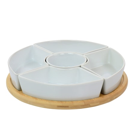 Gibson Elite Gracious Dining 6 Piece Tidbit Dish Set with Rotating Wood Base 131494.06