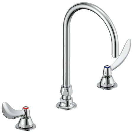 Delta Commercial 23C6 Two Handle Widespread Lavatory Faucet With Gooseneck Spout - Less Pop-Up In Chrome 23C674-R4