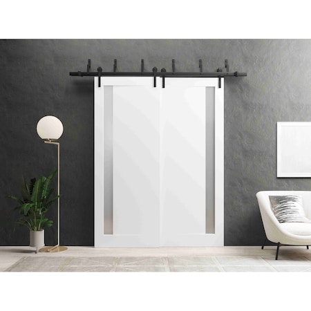 Sartodoors Sliding Closet Barn Bypass Doors 48 x 80in, Painted White W/ Frosted Glass, Sturdy 6.6ft Rails PLANUM0660BBB-BEM-48