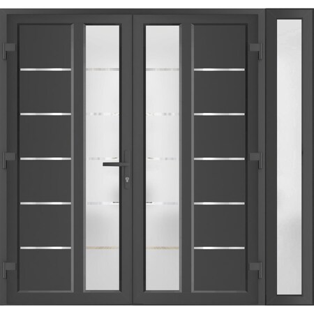 Vdomdoors Front Exterior Prehung Metal-Plastic Double Doors / MANUX 8088 Antracite / Sidelite Exterior Window MANUX8088DEXD-ANT-RH-W72+12xH80