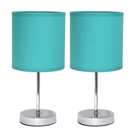 Homeroots Set of Two 12" Silver Metal Table Lamp With Blue Drum Shade 642858