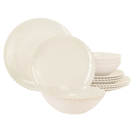 Martha Stewart 12 Piece Melamine Embossed Dots Dinnerware Set in Cream 120080.12R