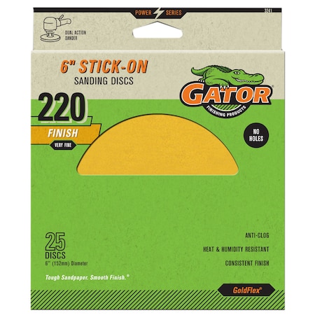 Gator Finishing GoldFlex 6 in. Stick-On Sanding Discs, 220 Grit, 25PK 3241