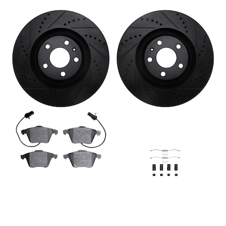 Dynamic Friction Co DFC Rotors-Drilled & Slotted-Black w/ 5000 Advanced Brake Pads Incl Hdw 8512-73250