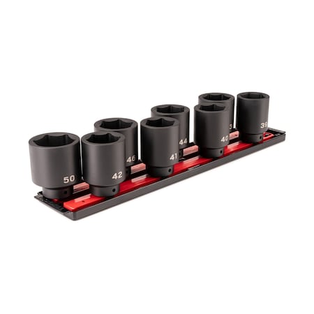 Tekton 1/2 Inch Drive Deep 6-Point Impact Socket Set with Rails and Tray, 8-Piece (39 - 50) SID92111