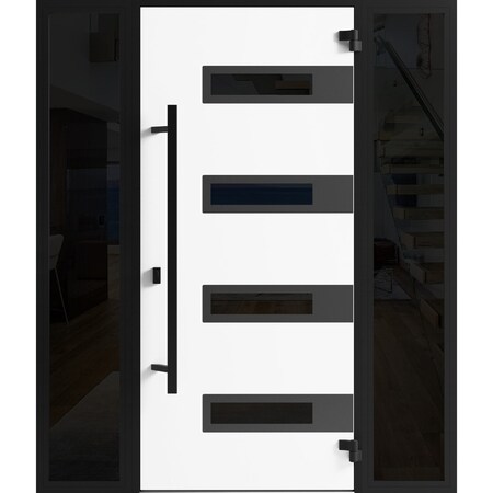 Vdomdoors Front Exterior Prehung Steel Door Ronex0131 Grey 2 Sidelight Exterior Windows Sidelites Entry Metal RONEX0131EXD-GRE-W16+36+16 X H80-LH-I