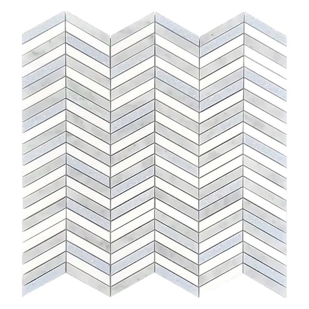 Apollo Tile 12x12 Thassos Bianco Carrara, Blue Celeste Marble Mosaic Chevron Wall and Floor Tile 5sqft/case 5PK APLMKN88CV10A
