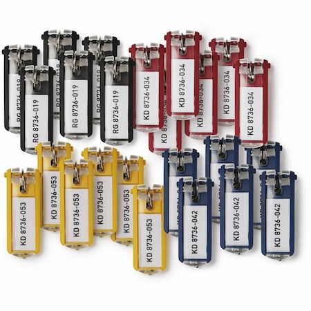 Durable Office Products Key Tag, Multi-Color, Plastic, Extra-Large Snap-Open, Unfinished 24 PK 194900