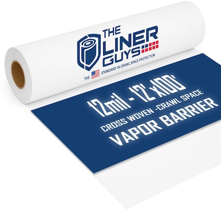 The Liner Guys Wide Roll 12 Mil Crawl Space Vapor Barrier, 12' x 100', Heavy-Duty White Woven Sheeting 805968