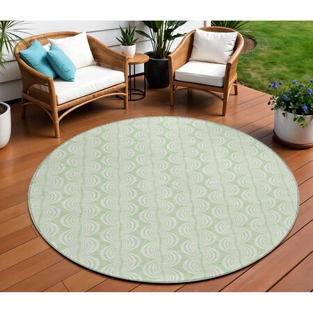 Homeroots 8' Mint Green And Beige Round Ogee Washable Indoor Outdoor Area Rug 601628