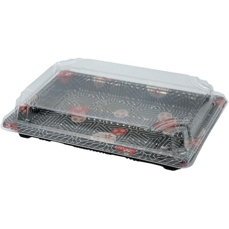 Ecoquality 7.25x5 Inch Black Sushi Tray with Lid, For Sushi, Appetizers and Desserts, 50PK TZ010DL-50