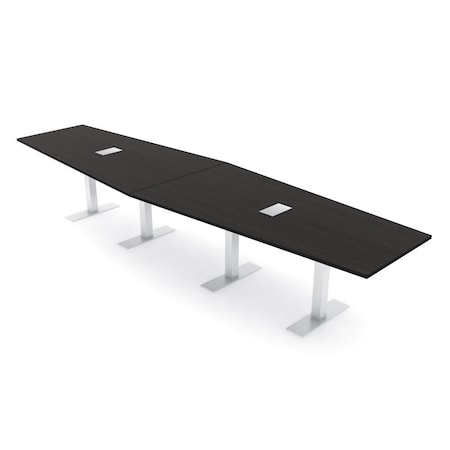 Skutchi Designs 14ft Conference Table With Power Unit | 14 Person Modular Hexagon Meeting Table | Harmony Series HAR-HEX.IR-48X168-T-U999ST19-ESIL