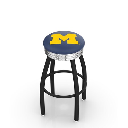 Holland Bar Stool Co 30" Blk Wrinkle Michigan Swivel Bar Stool, Chrome Ring L8B3C30MichUn