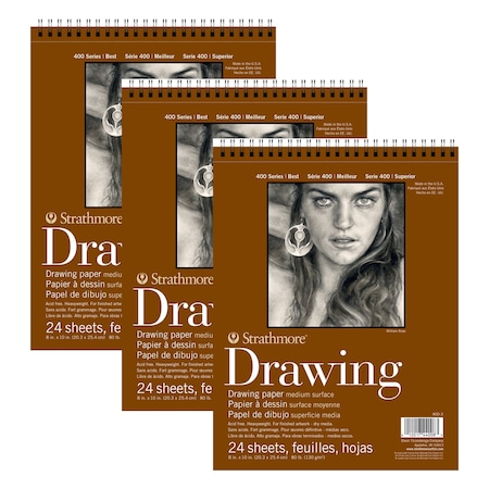 Strathmore 400 Series Drawing Pad, Smooth Finish, Wire Binding, 24 Sheet, 8x10 inch, 3PK P400-3-06
