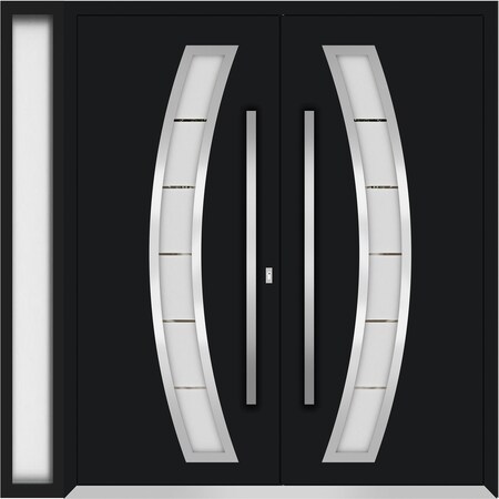 Vdomdoors Metal Double Doors Deux 6500 Black Enamel Frosted Glass 1 Sidelight Entry Modern Painted 88x96 (W72 DEUX6500DEXD-BLK-W72+16xH96-LH-O