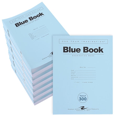 Roaring Spring Case of Exam Blue Books, 11" x 8.5", 12 Sheets Pages, Wide Ruled with Margin, PK300 77519cs