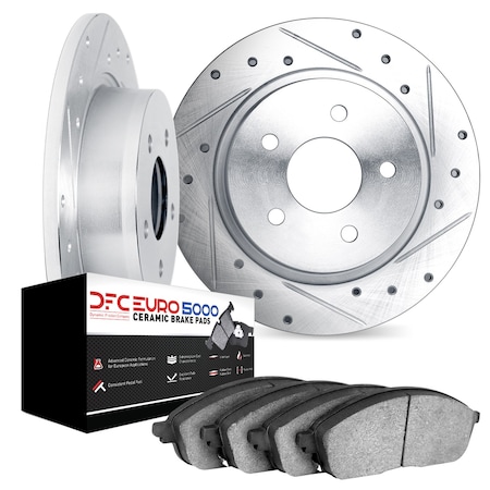 Dynamic Friction Co DFC Rotors-Drilled and Slotted-Silver with EURO 5000 Ceramic Brake Pads 7602-73062