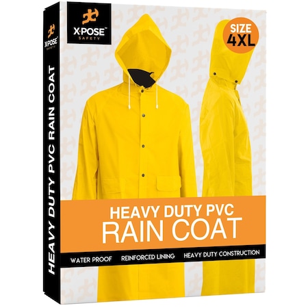 Xpose Safety Heavy Duty Yellow Raincoat, 48in, PVC .35mm, Waterproof, Detachable Hood, 4XL YRC-4XL-X
