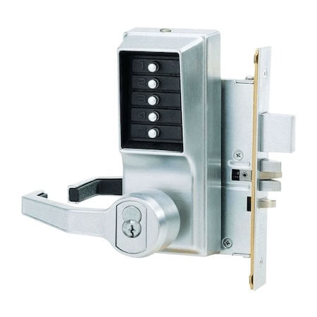 Dormakaba Mortise Combination Lever Lock, Key Override, Passage, w/ Deadbolt, Less Core, Satin Chrome L8148C-26D-41
