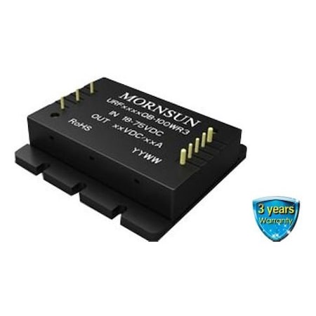 Mornsun DC-DC Converter, 1/4 brick, 100W, 18-75VDC input, 15VDC output, DIP URF4815QB-100WR3