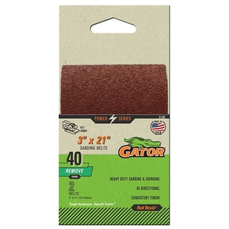 Gator Sanding Belt, 3 in W, 21 in L, 40 Grit, Extra Coarse, Aluminum Oxide Abrasive 3148