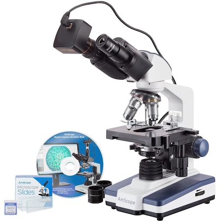 Amscope B120 Binocular Compound Microscope 40X-2500X w/LED, Siedentopf Head, 50pc Blank Slides and 5MP USB3 D B120C-50P100S-5M3