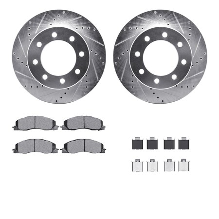 Dynamic Friction Co DFC Brake Rotor - Drilled & Slotted - Silver- Heavy Duty Brake Pad includes Hardware 7412-40021