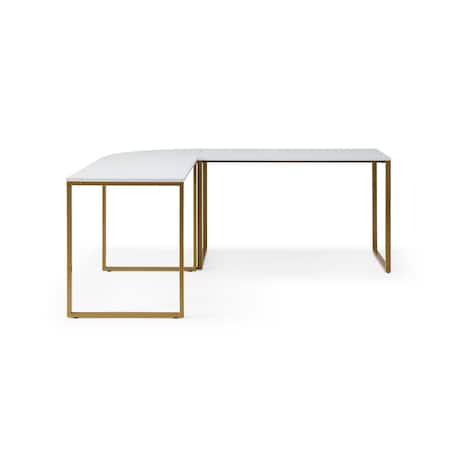Homeroots 71" White and Gold Wood and Metal L Shape Writing Desk 543804