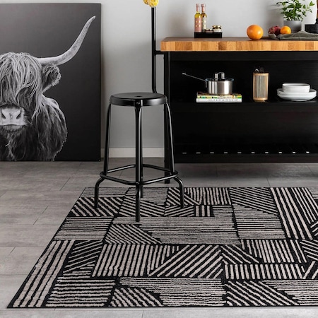 World Rug Gallery Contemporary Boho Stripes Non Shedding Soft Area Rug 4 ft x 6 ft Black 396BLACK4X6