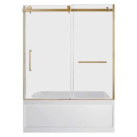 Kingston Brass 60" Acrylic Anti-Skid Alcove Right-Hand Drain Tub with Left Sliding Tub Door, White/Brushed Brass KVTAP6032R21A7