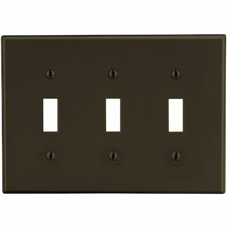 Hubbell Wiring Device-Kellems Toggle Switch Wall Plate, Number of Gangs: 3 Plastic, Satin Finish, Brown P3