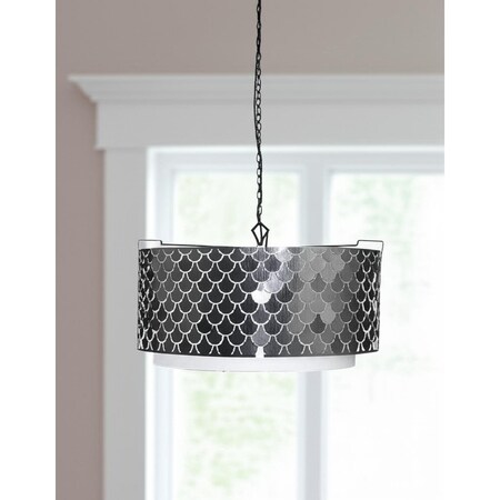 Homeroots Charcoal Black And White Drum Metal Dimmable Chandelier With Black Shades 611335