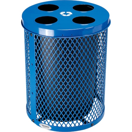 Global Industrial Outdoor Steel Diamond Recycling Can With Multi-Stream Lid, 36 Gallon, Blue 641367RBL