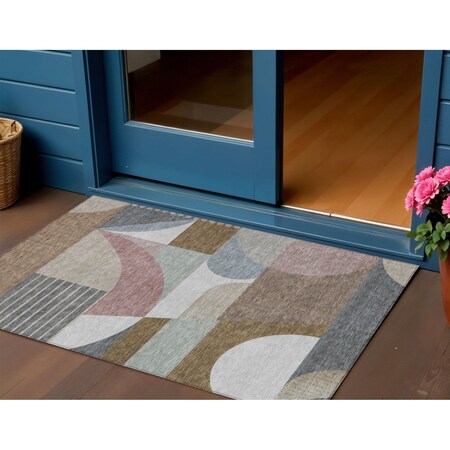 Homeroots 3' X 5' Brown Ivory And Mauve Geometric Washable Indoor Outdoor Area Rug 616730